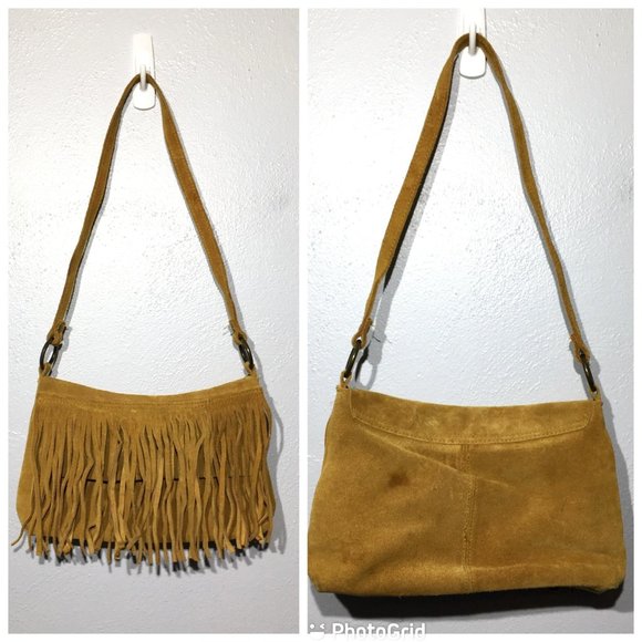 Vintage Handbags - Boho Fringe Leather Purse, Suede Leather Bag with Fringe, Hippie Bag